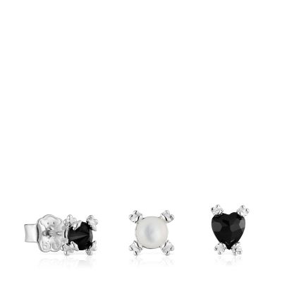 Pack de tres aros de plata, ónix y nácar Color Pills Tous
