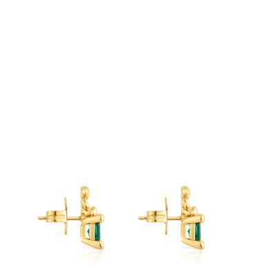 Imagen 2 del producto Aros motivo oso baño de oro 18kt plata y esmeralda en lab