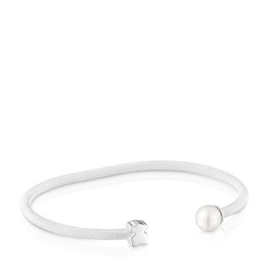 Pulsera esclava de plata y perla cultivada Icon Mesh