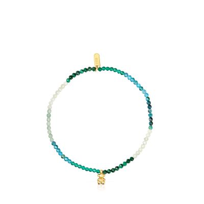 Imagen 2 del producto Pulsera elástica con baño de oro 18 kt sobre plata y gemas verdes Bold Bear