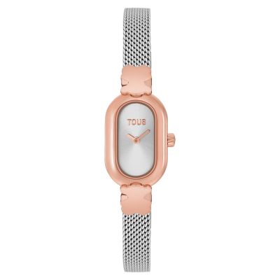 Reloj analógico joya con brazalete de acero y acero rosado Oval Icon