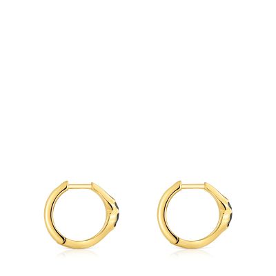 Imagen 2 del producto Aros de aro con baño de oro 18 kt sobre plata y motivo oso en ónix 10 mm Icon Color