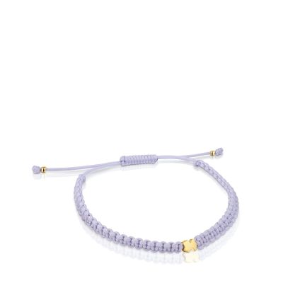 Pulsera oso con baño de oro 18 kt sobre plata y nylon malva TOUS Motivos