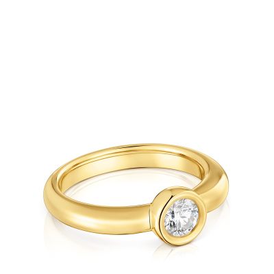 Imagen 2 del producto Anillo ancho baño de oro 18 kt sobre plata y diamante de lab