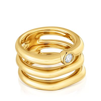 Imagen 2 del producto Anillo triple en plata con baño de oro 18 kt y diamante LGD