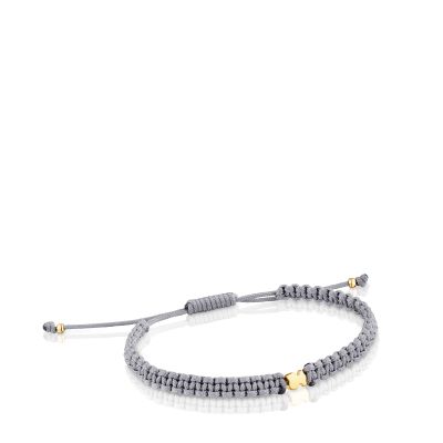 Imagen 1 del producto Pulsera oso con baño de oro 18 kt sobre plata y nylon gris TOUS Motivos