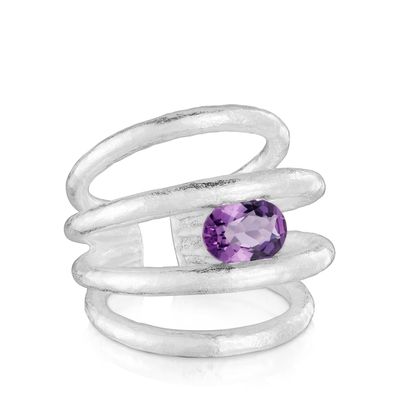 Imagen 2 del producto Anillo abierto de plata y amatista Duna