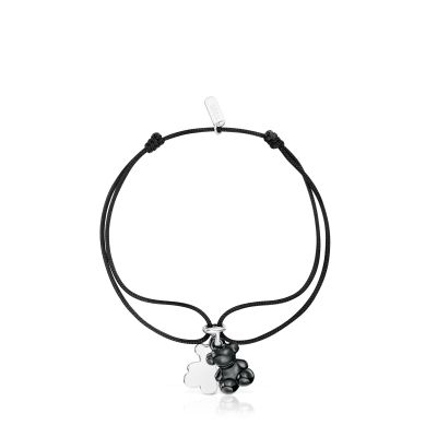 Imagen 2 del producto Pulsera doble oso plata con cerámica y nylon negro Bold Bear