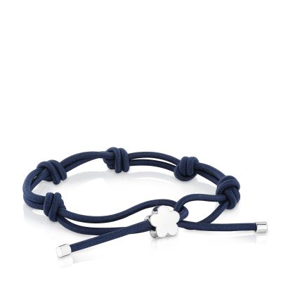 Pulsera elástica azul y flor de plata Sweet Dolls