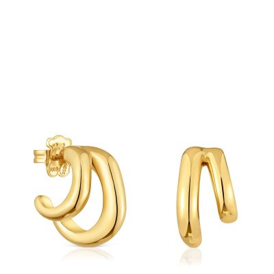 Aros doble aro con baño de oro 18 kt sobre plata Line