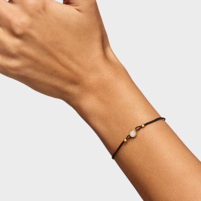 Pulsera nylon negro, oro 18 kt, plata y diamante LGD
