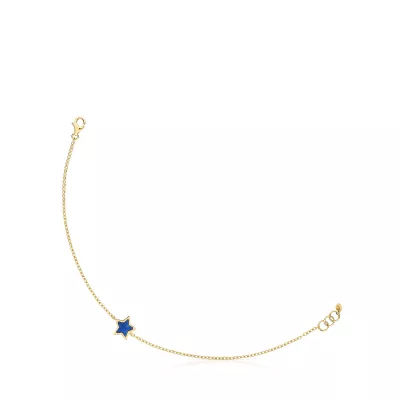 Pulsera cadena de oro 14 kt y lapislázuli XXS