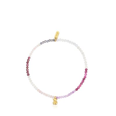Imagen 2 del producto Pulsera elástica con baño de oro 18 kt sobre plata y gemas rosadas Bold Bear