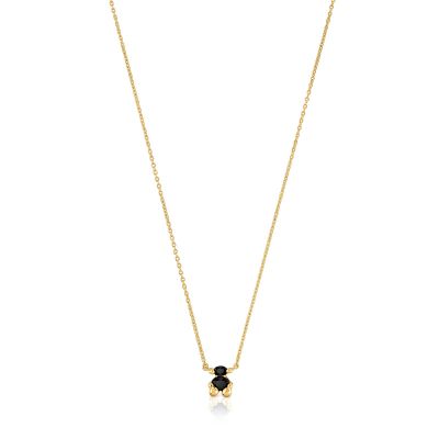 Collar motivo oso con baño de oro 18 kt sobre plata y ónix