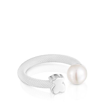 Imagen 2 del producto Anillo abierto de plata y perla cultivada Icon Mesh