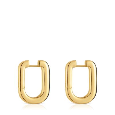 Imagen 2 del producto Aros de aro con baño de oro 18 kt sobre plata y ónix Line