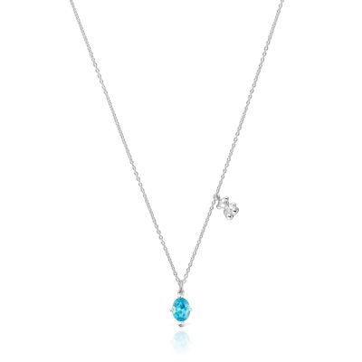 Collar corto motivo oso de plata y zafiro azul  laboratorio