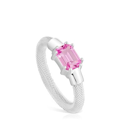 Anillo de plata y zafiro creado en laboratorio TOUS Mesh LGG