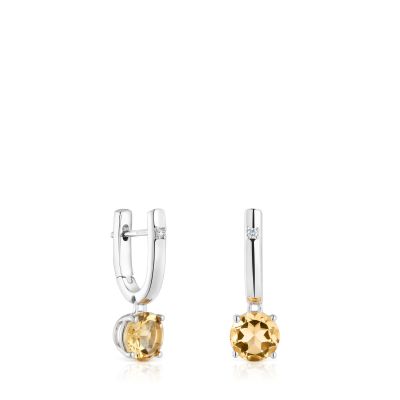Pendientes aro de plata, citrino y diamantes Basic Colors