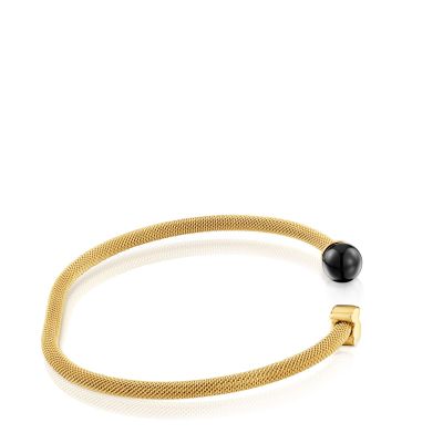 Imagen 2 del producto Pulsera esclava de acero dorado y ónix Icon Mesh