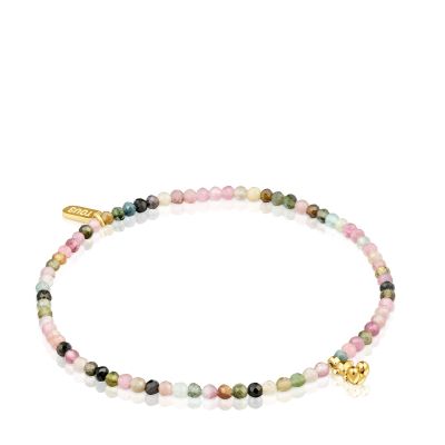 Imagen 1 del producto Pulsera elástica con baño de oro 18 kt sobre plata y turmalinas Bold Bear