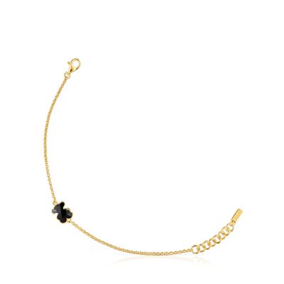 Pulsera cadena con baño de oro 18 kt sobre plata motivo oso en ónix Icon Color