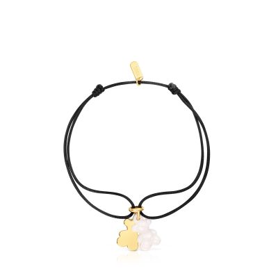 Imagen 2 del producto Pulsera doble oso con baño de oro 18 kt sobre plata, cerámica blanca y nylon negro Bold Bear