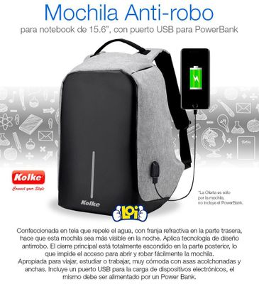 Imagen 2 del producto Mochila para Notebook Anti Robo Impermeable Puerto USB Gris