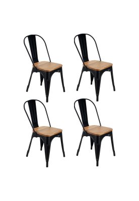 Imagen 1 del producto Set de 4 Sillas Tolix Asiento de Madera Empoli Negra
