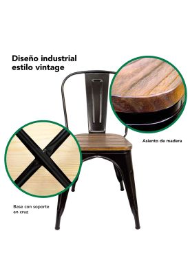 Imagen 2 del producto Set de 4 Sillas Tolix Asiento de Madera Empoli Negra