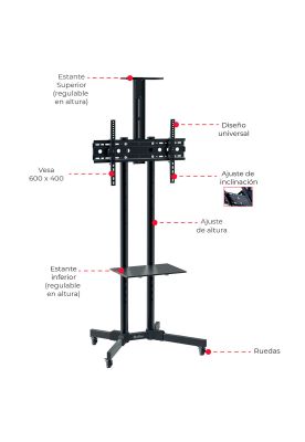 Imagen 2 del producto Soporte Tv Pie Móvil Kolke 30'' a 70'' Inclinación y Ruedas