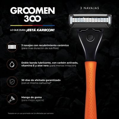 Imagen 2 del producto Groomen Máquina Afeitar 300 + 12 Cartuchos De 3 Navajas