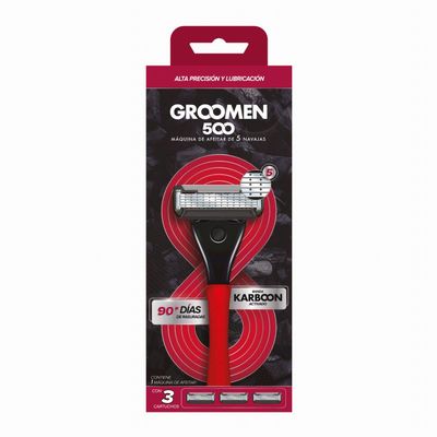 Máquina Afeitar Groomen 500 + 3 Cartuchos De 5 Navajas