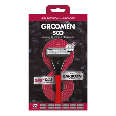 Máquina Afeitar Groomen 500 + 12 Cartuchos De 5 Navajas
