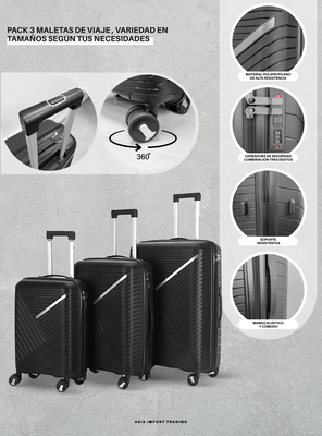 Imagen 2 del producto Set de 3 Maletas Rígidas color Negro