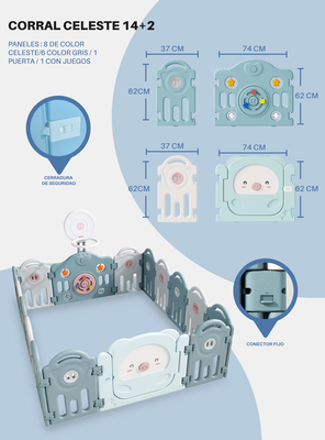 Imagen 2 del producto Corral para bebe Celeste modelo 14+2 paneles