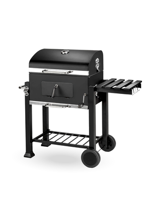 Parrilla a carbón con tapa y bandeja lateral