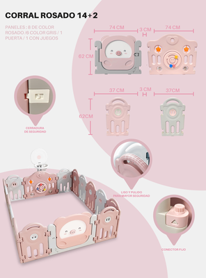 Imagen 2 del producto Corral para bebe Rosado modelo 14+2 paneles