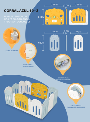 Imagen 2 del producto Corral para bebe modelo 10+2 paneles azul