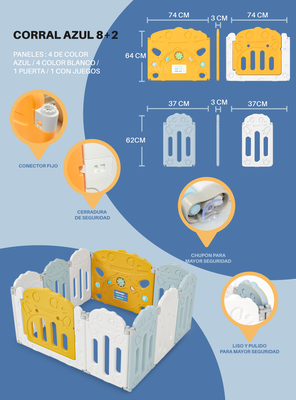 Imagen 2 del producto Corral para bebe modelo 8+2 paneles azul