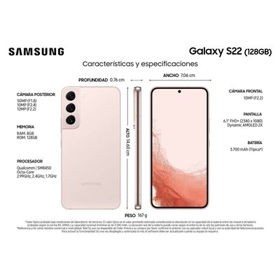 Imagen 2 del producto Samsung Galaxy S22 5G 128GB - Rosa - Reacondicionado