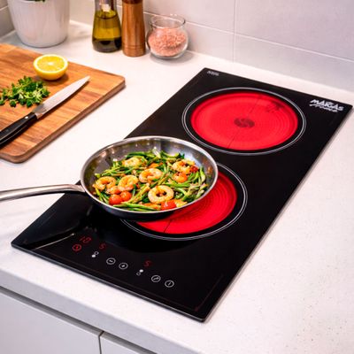 Imagen 2 del producto Kit Encimera eléctrica vitrocerámica 2 quemadores + Campana retráctil gris