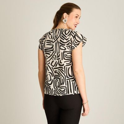 Imagen 2 del producto Blusa Arena Estampada con Escote en V y Manga Corta