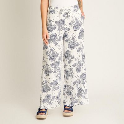 Pantalon Palazzo Blanco Estampado Mediterráneo