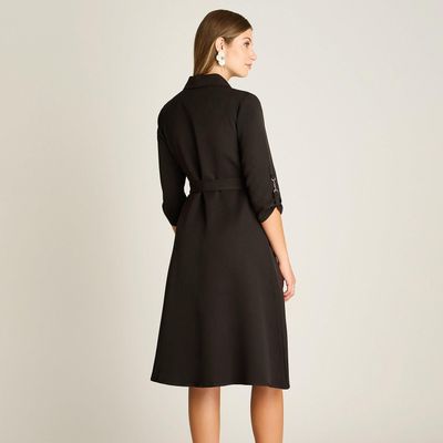 Imagen 2 del producto Vestido Midi Negro Manga Roll Up con Cinturón