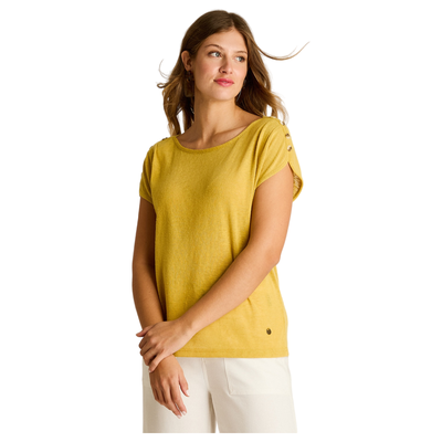 Polera Mostaza Manga Corta Elasticidad Media Sin Forro Calce Holgado