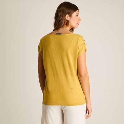 Imagen 2 del producto Polera Mostaza Manga Corta Elasticidad Media Sin Forro Calce Holgado