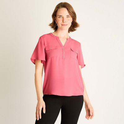 Blusa Rosado con Bolsillos Frontales