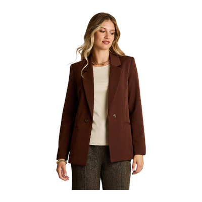 Imagen 1 del producto Blazer Cafe Manga Larga Elasticidad Nula Con Forro Calce Normal Tela Plano