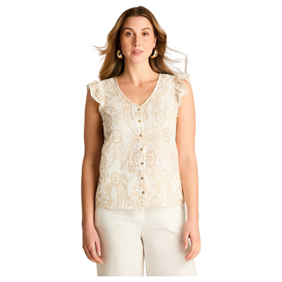 Blusa Beige Broderie con Volantes